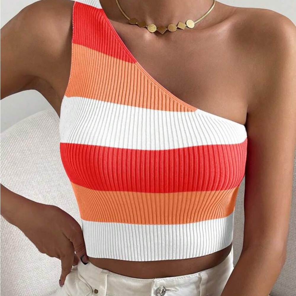 Striped One-Shoulder Crop Top